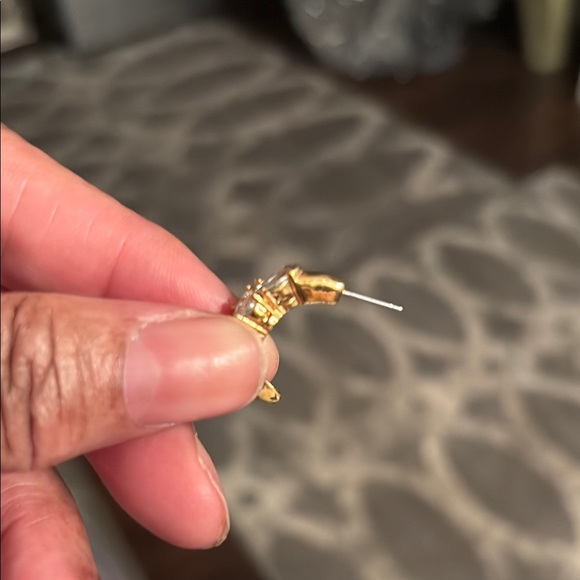 Elegant Goldtone CZ half Hoop pierced Earrings - Picture 3 of 3